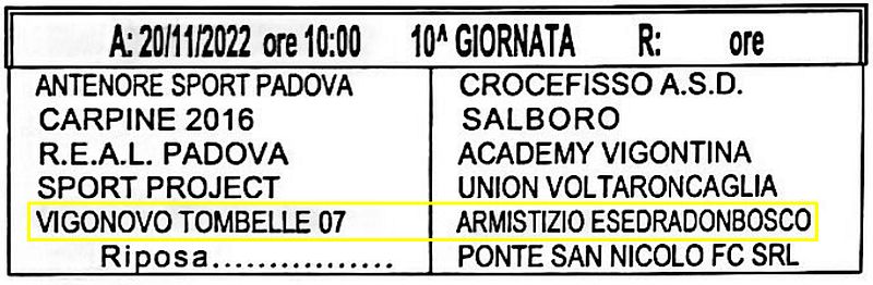 10^ Giornata Armistizio Esedra don Bosco Padova Giovanissimi Provinciali U15 Girone C SS 2022-2023 gare